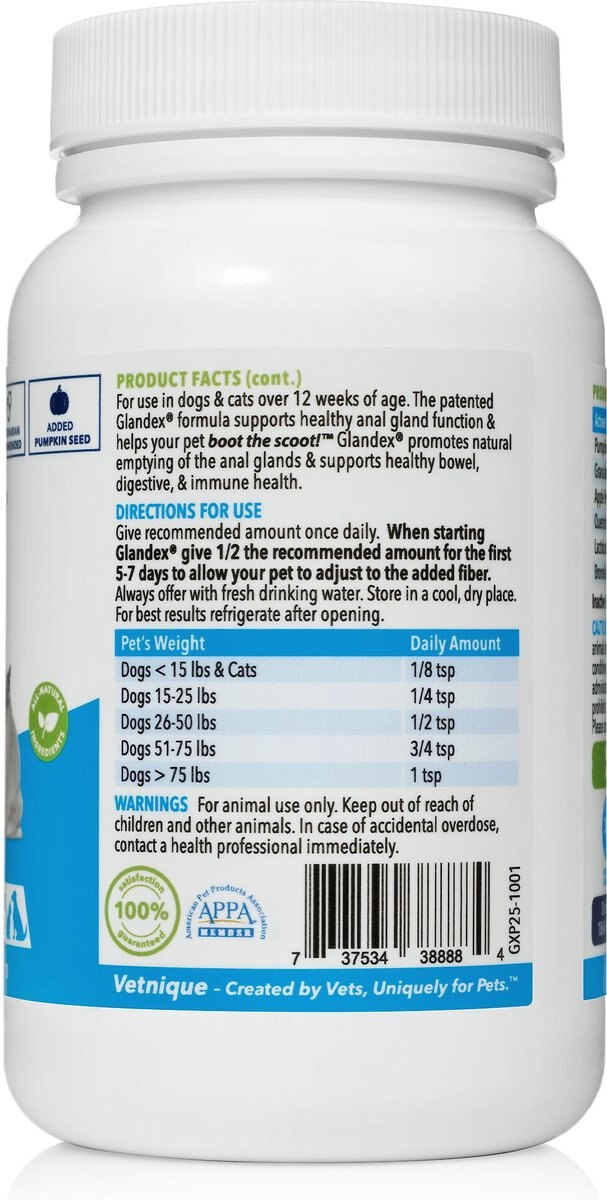 Vetnique Labs Glandex Anal Gland and Probiotic Beef Liver Flavored Pumpkin Fiber and Digestive Powder Supplement for Dogs and Cats