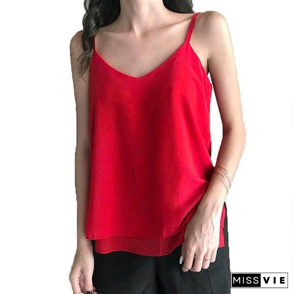 Korean Fashion Chiffon Women Tops Woman V Neck Blouse Top Summer Women Sleeveless Top Plus Size Blusas Mujer De Moda Blouse