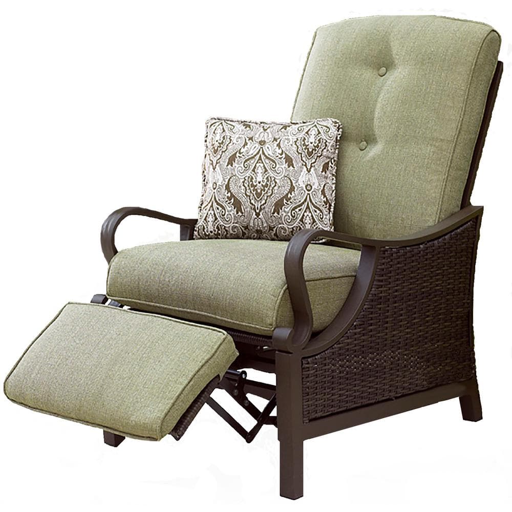 Hanover Ventura Reclining Wicker Outdoor Lounge Chair with Vintage Meadow Cushion VENTURAREC