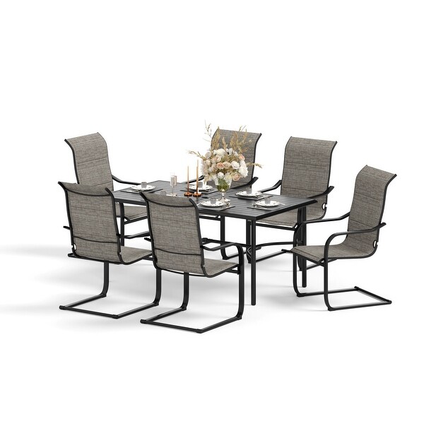 7Piece Patio Dining Set，6 Highback Textilene Cspring Chairs and 1Metal Table