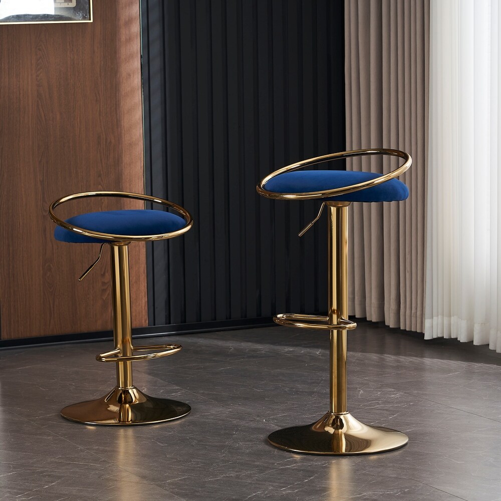 Modern Height Adjustable Velvet Padded 360 Swivel Barstool(2PCS/CTN)