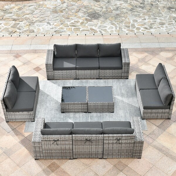 HOOOWOOO 12Piece Outdoor Patio Furniture Modular Wide Armrest Sectional Sofa Set