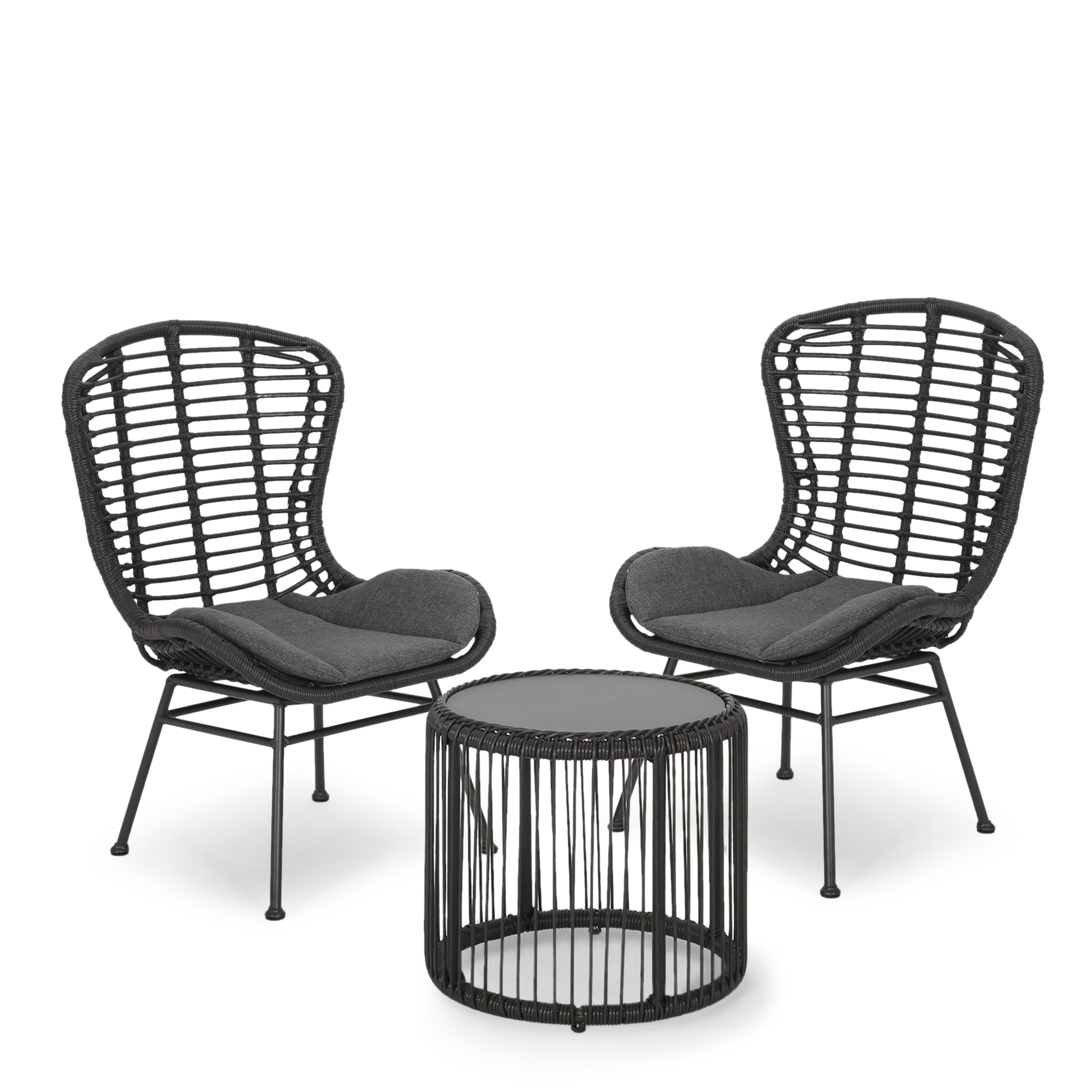 Keslynn Outdoor Modern Boho 2 Seater Wicker Chat Set with Side Table