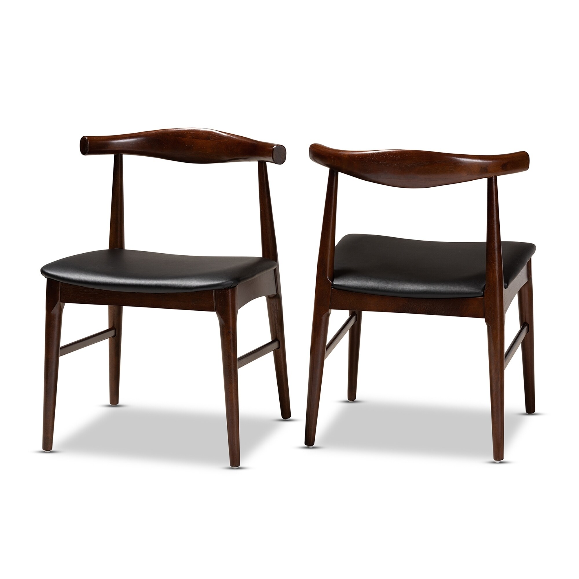 Mid-Century Black Faux Leather Dining Chair Set