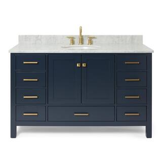 ARIEL Cambridge 55 in. W x 22 in. D x 35 in. H Vanity in Midnight Blue with White Marble Vanity Top with Basin A055SCW2OVOMNB