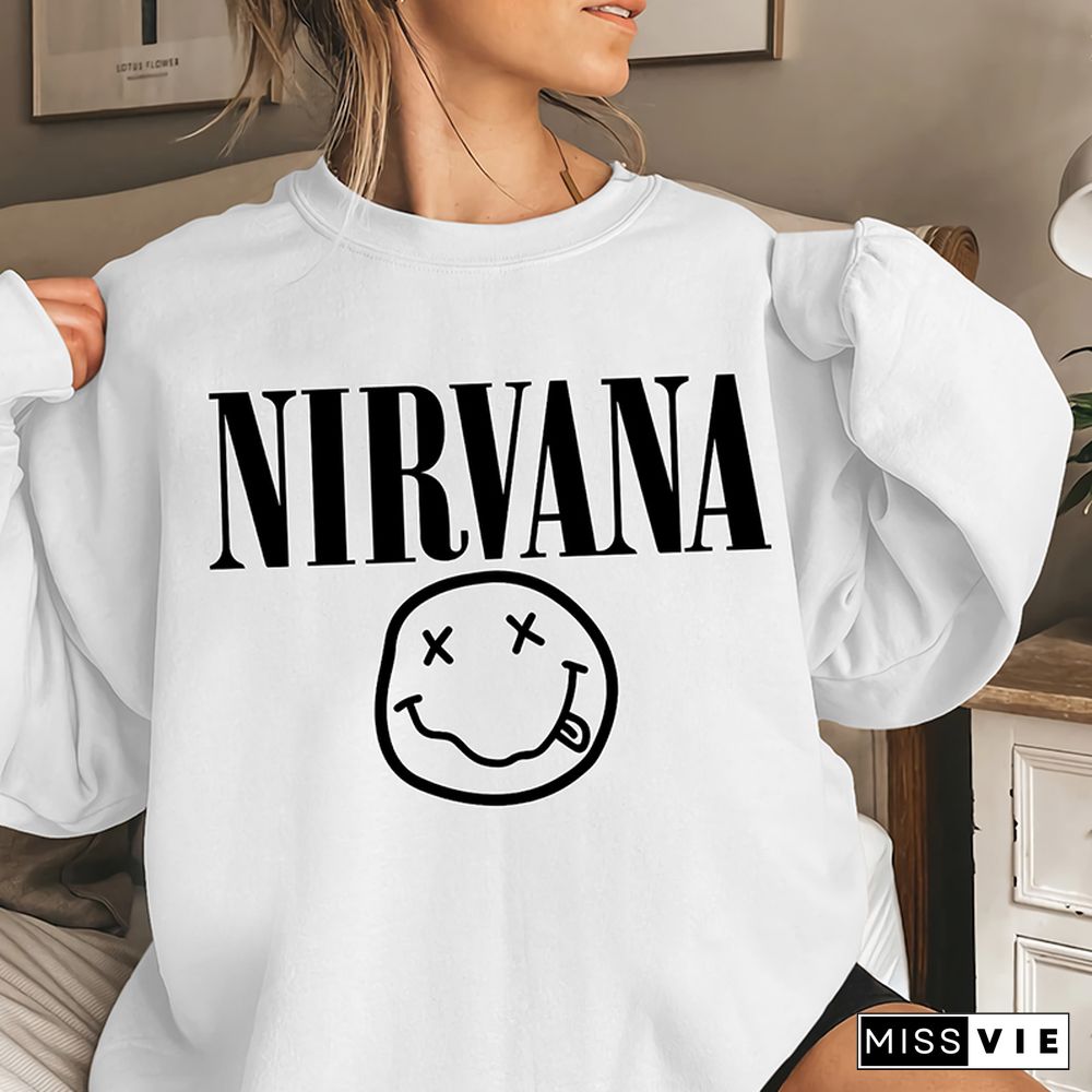 Nirvana Smiley Print O-neck Long Sleeve Sweatshirts Women Wholesale