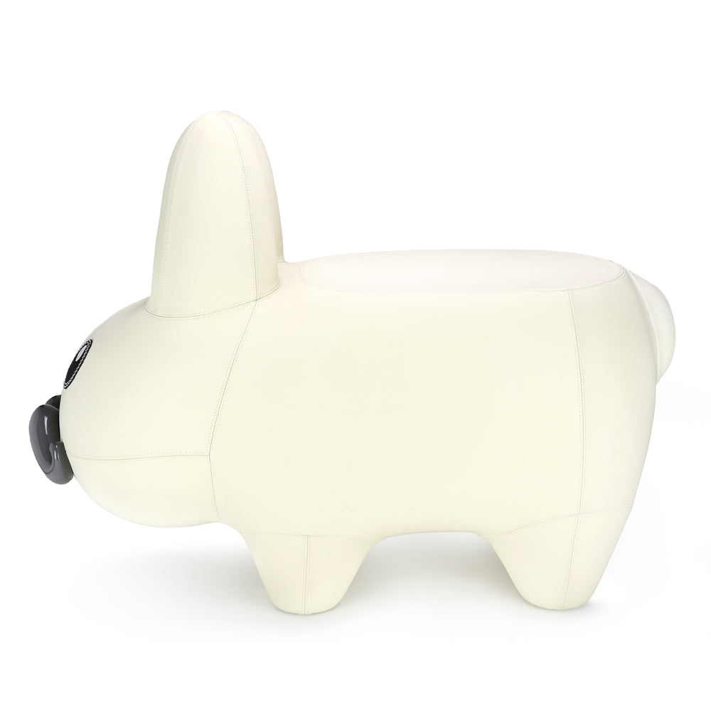 Leather Happy Labbit Stool by Frank Kozik - Virgin White Edition