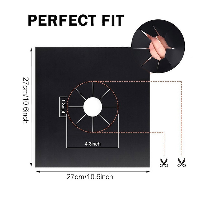 4pcs Reusable Gas Range Protector Gas Stove Burner Safe Non-Sticky and Easy to Clean Teflon Glass Fiber Black Protective Pad for Cleaning Kitchen Tools