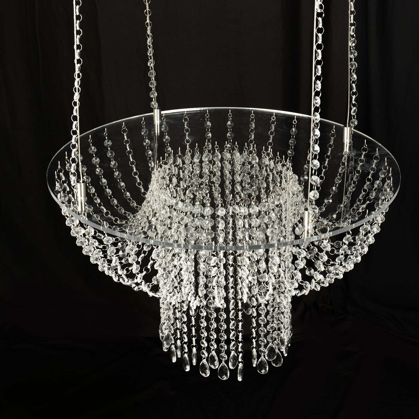 Acrylic Hanging Crystal Chandelier Cake Stand, Drape Suspended Wedding Cake Swing With 5ft Steel Wire String Bead Chains - 25