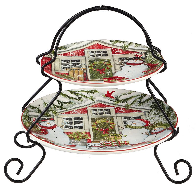 Certified International Snowman's Farmhouse 2-Tiered Server