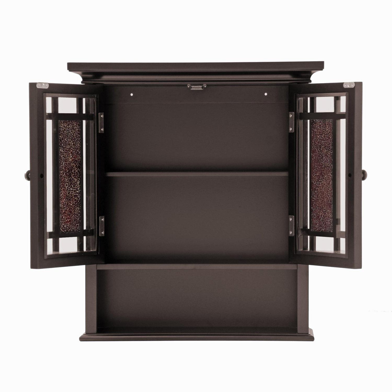 Teamson Home Windsor Wooden Wall Cabinet with Glass Mosaic Doors， Dark Espresso