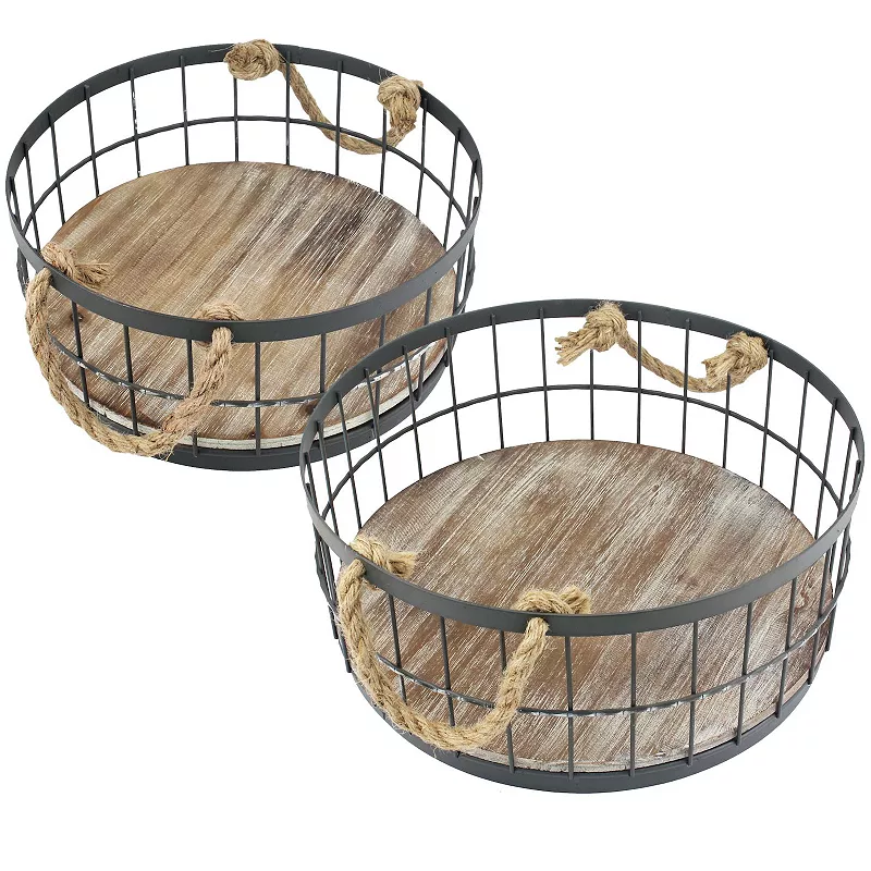 Stonebriar Collection Wire and Wood Coastal Basket 2-piece Set