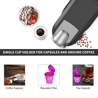 Edendirect Rebin One Cup Matte Black Single Serce Coffee Maker for Capsule K-Cup Pod Reusable Filter with Automatic Shut-Off HJRY23040101