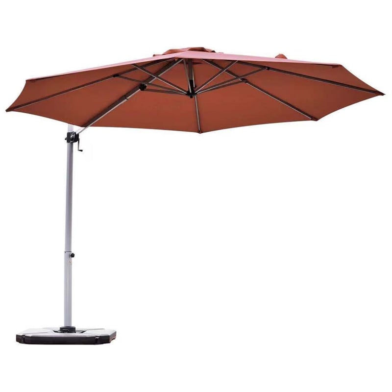 11 FT Patio Offset Cantilever Umbrella 360° Rotation Tilt with Cross Base & Crank Handle