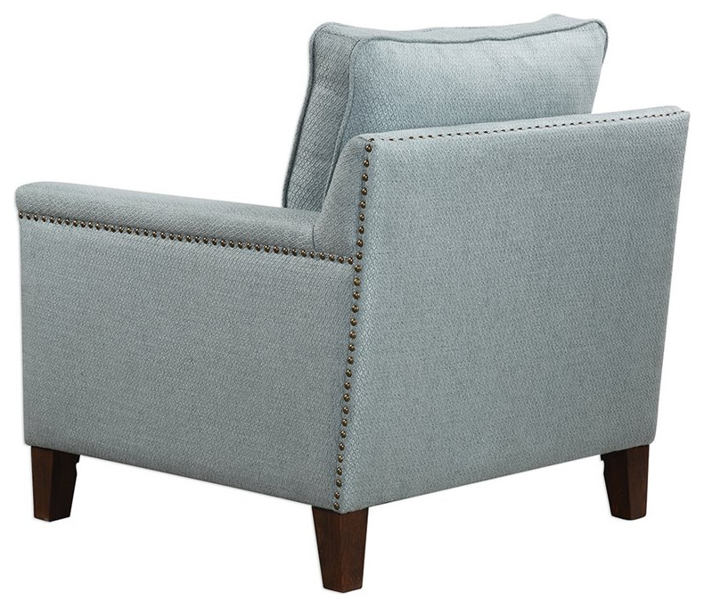 Uttermost Charlotta Coastal Wood and Fabric Accent Chair in Blue/Brass/Walnut   Transitional   Armchairs And Accent Chairs   by Buildcom  Houzz