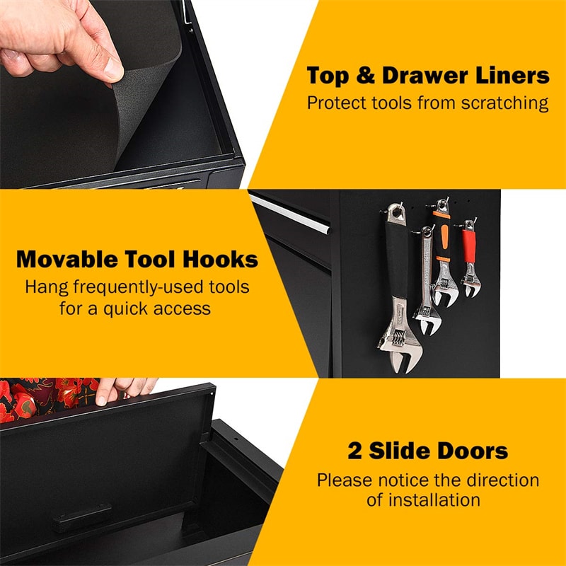 6-Drawer Rolling Tool Chest 3-in-1 Tool Storage Cabinet with Auto Locking System & Lockable Wheels