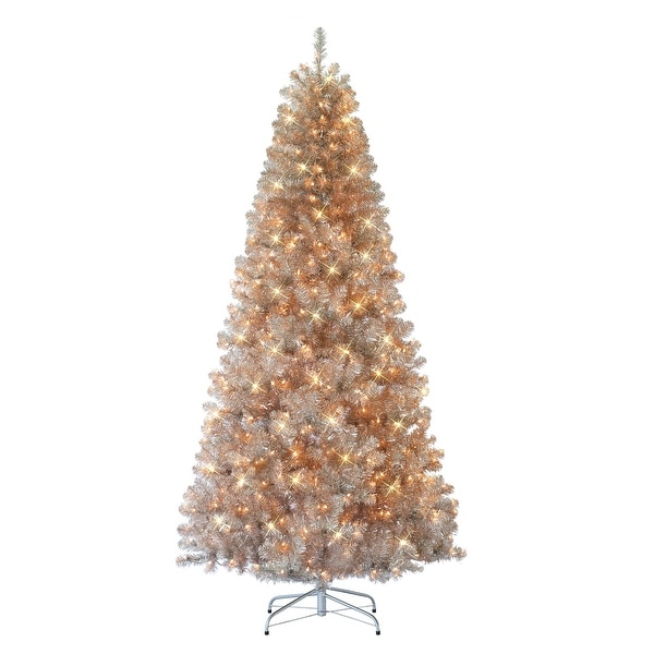 7.5' Prelit Rose Gold Artificial Christmas Tree，Clear Lights