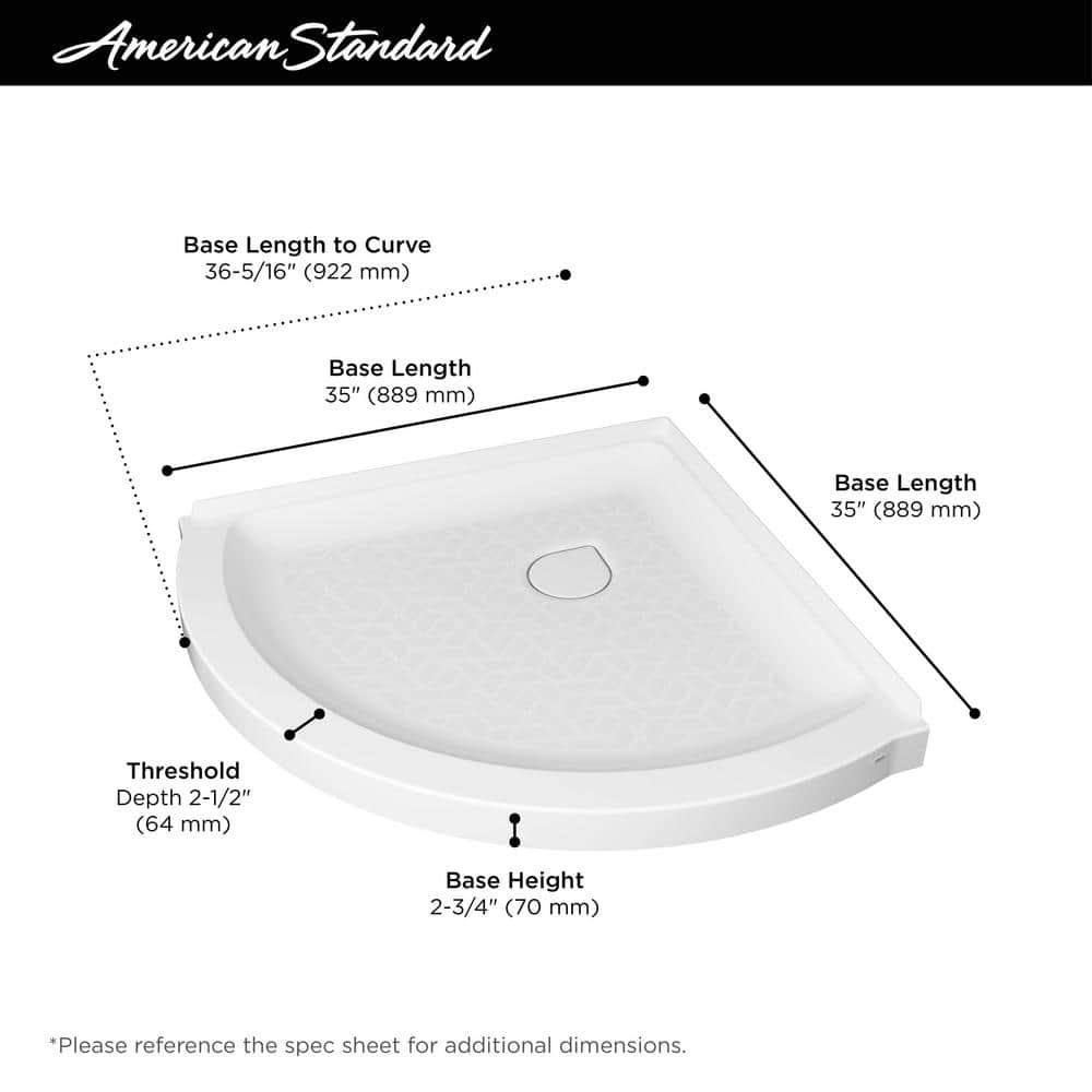 American Standard Ovation Curve 36 in L x 36 in W Corner Shower Pan Base with Center Drain in Arctic White