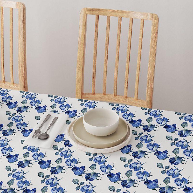 Square Tablecloth， 100% Polyester， 54x54， Blue Watercolor Roses