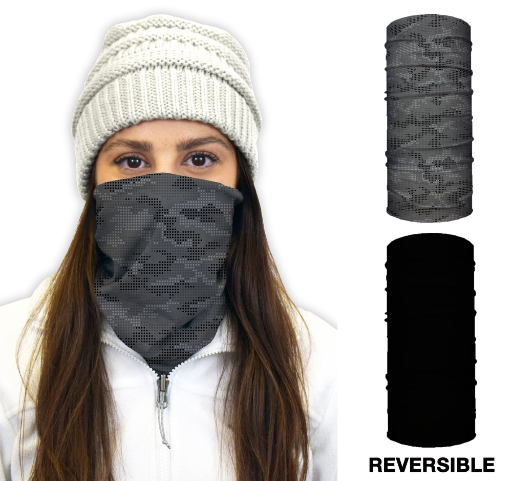 John Boy Thermal Face Guard Reversible Grey Camo and Black Pattern