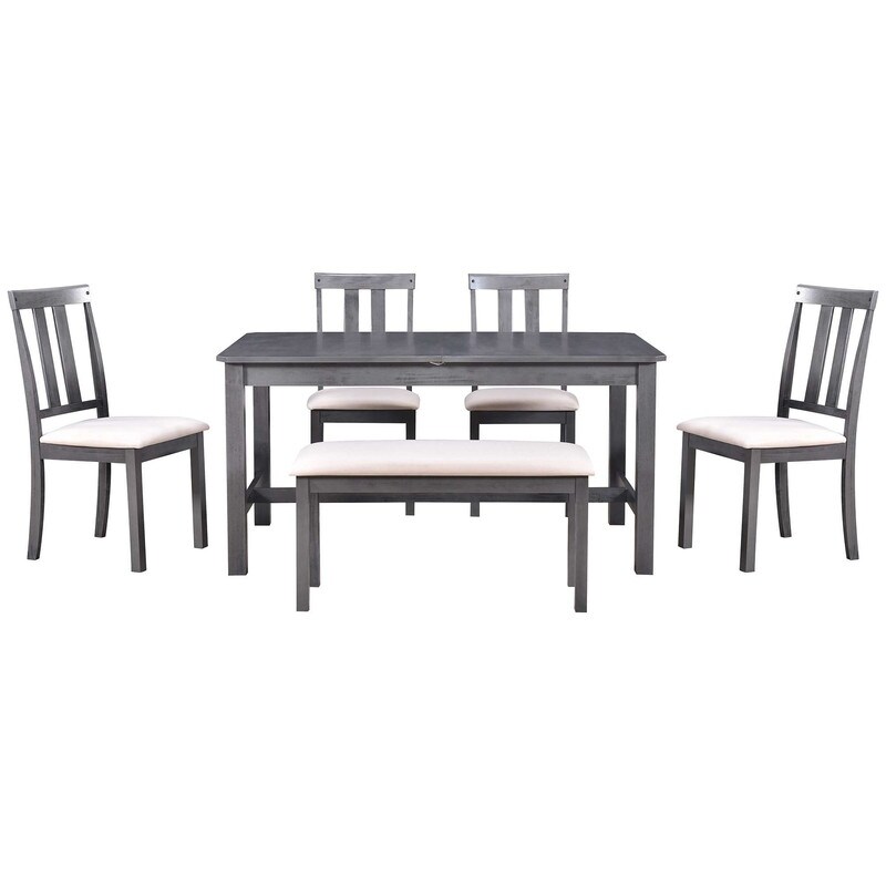 6 piece Dining Table Set  Adjustable Table Length with Hidden Flip Leaves