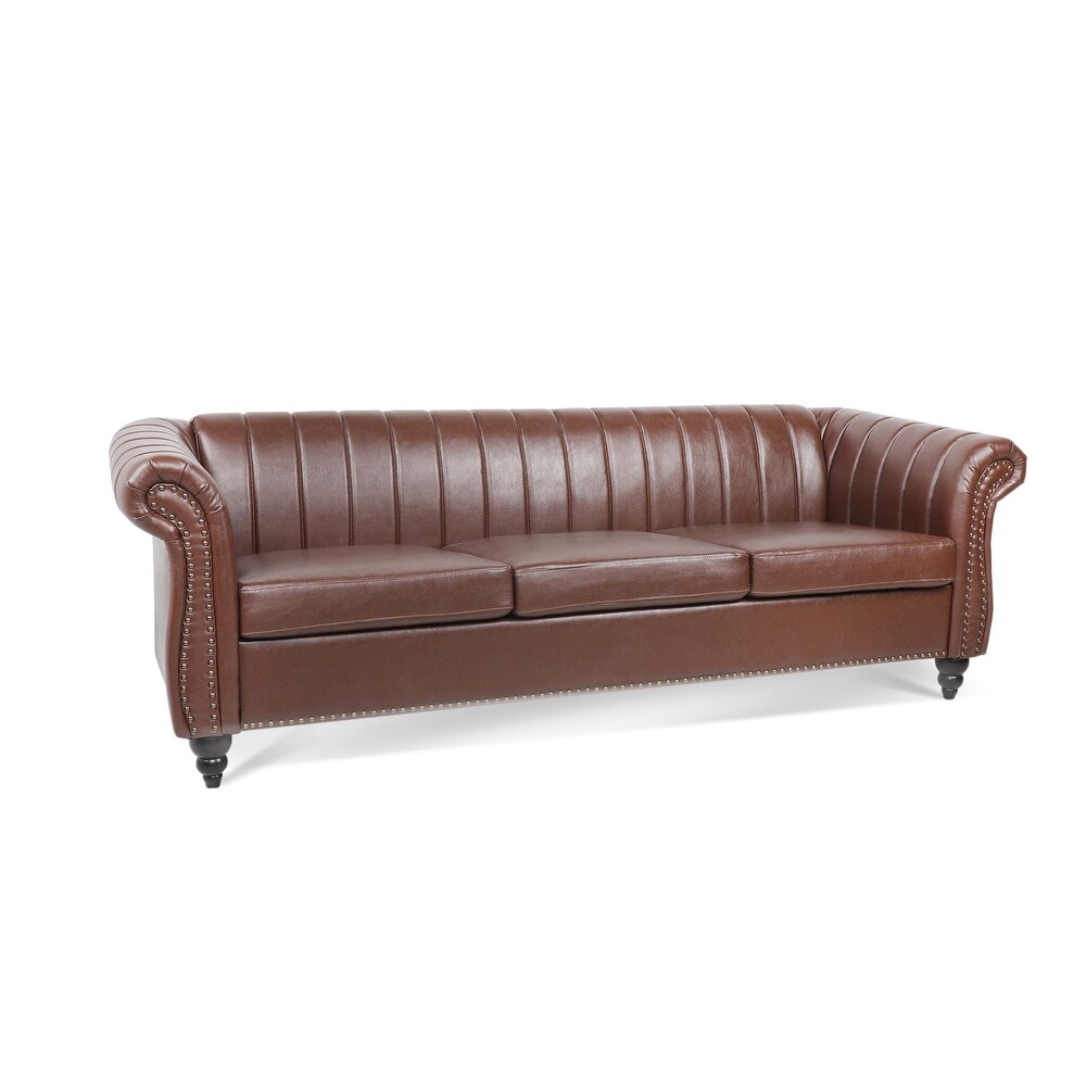 Modern PU Rolled Arm Chesterfield Three Seater Sofa