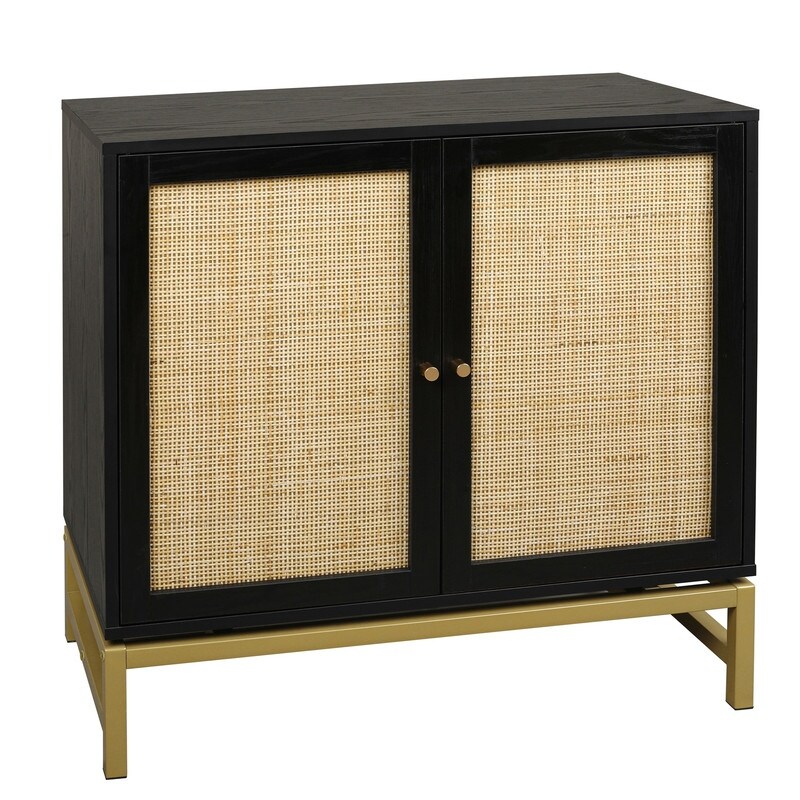 2 Door Accent Cabinet Storage Cabinet With Rattan Skin Decoration 1 Adjustable Inner Shelves For Dining Room and Living Room