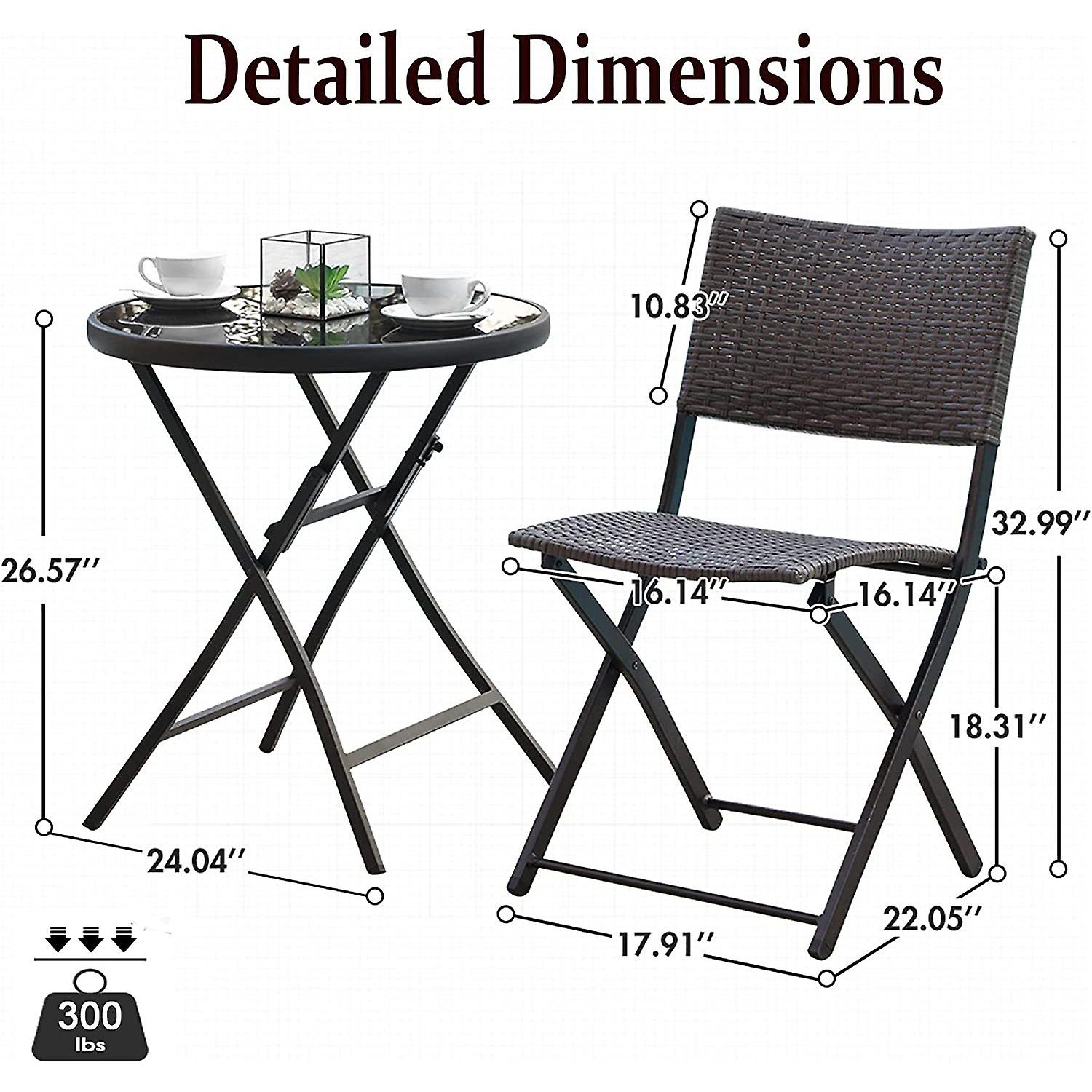 3 Pieces Outdoor Patio Bistro Set， Wicker Patio Furniture Sets With Folding Patio Round Table And Chairs For Garden， Backyard，balcony， Porch