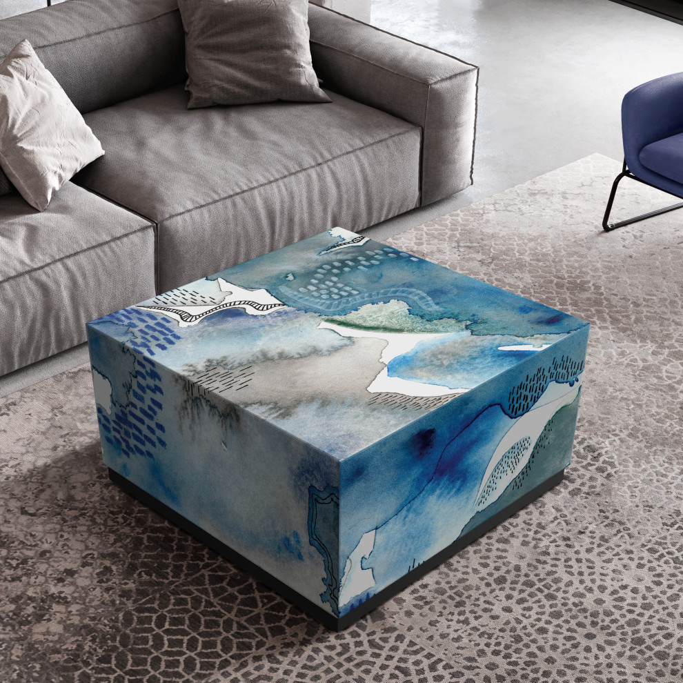 quotSubtle Blues II quotReverse Printed Art Glass Cocktail Table with Black Plinth Base   Contemporary   Coffee Tables   by Empire Art Direct  Houzz