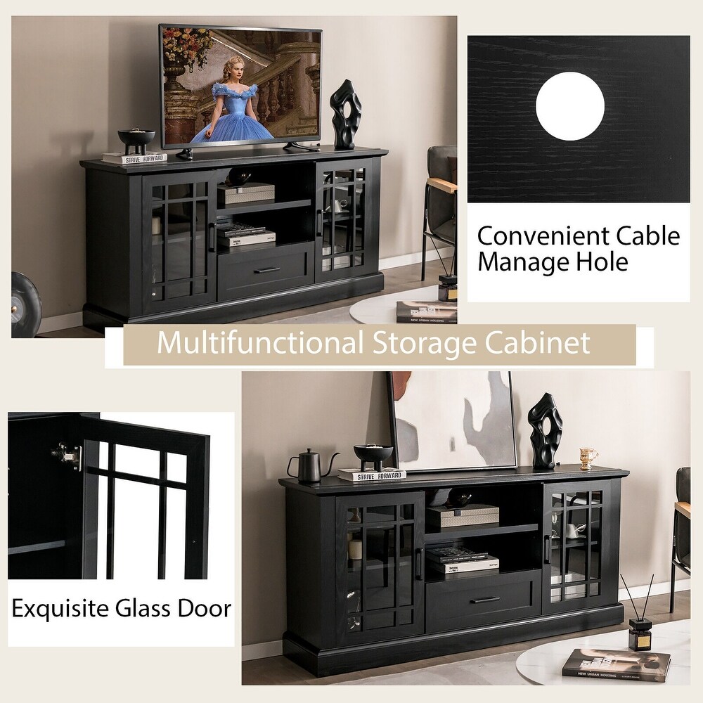 Gymax Farmhouse TV Stand for TVs up to 70'' Media Center w/ Glass