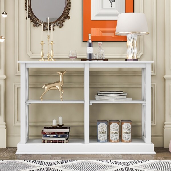 Console Table with 3-Tier Open Storage Shelf and X-Style Legs