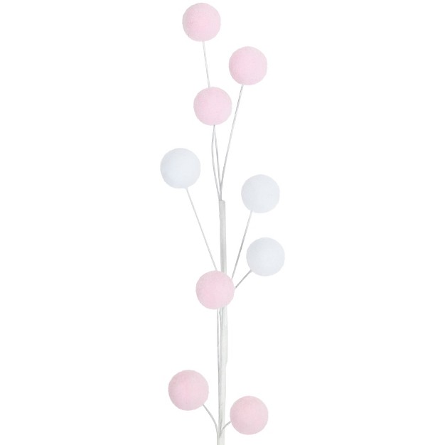 Pink And White Pom Pom Christmas Spray