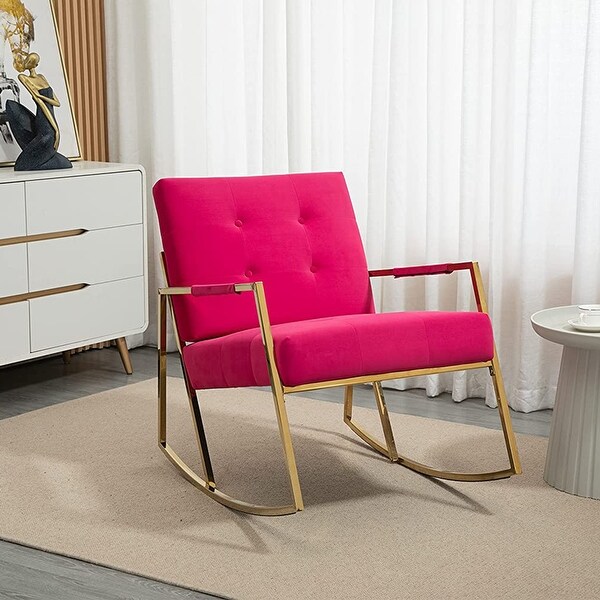 Modern Velvet Rocking Chair with Golden Frame