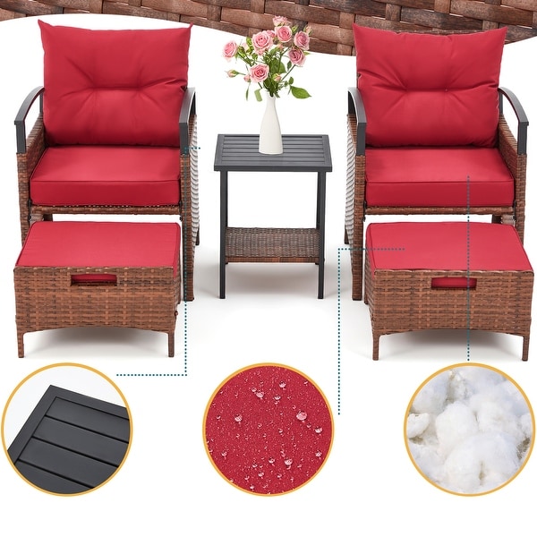 AVAWING 5Piece Patio Furniture Set Wicker Conversation Set with Coffee Table and Ottoman