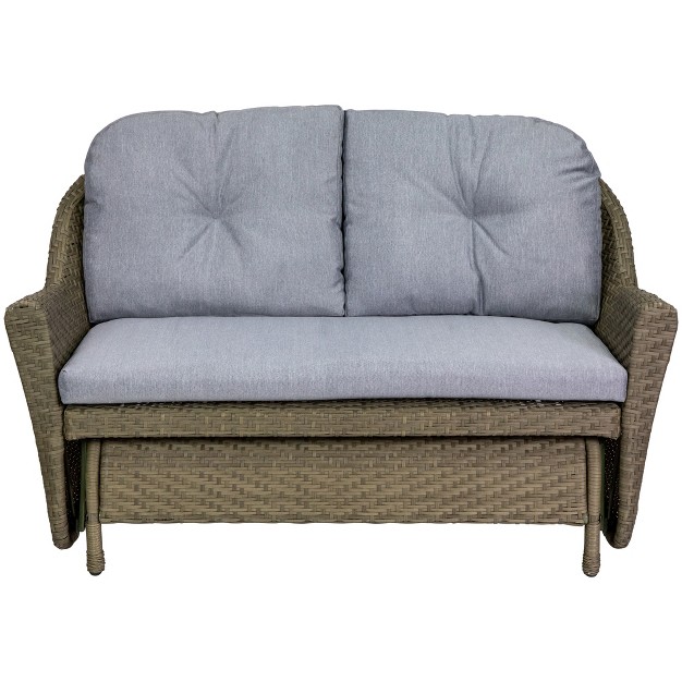 Taupe Gray Resin Wicker Deep Seated Double Glider With Gray Cushions