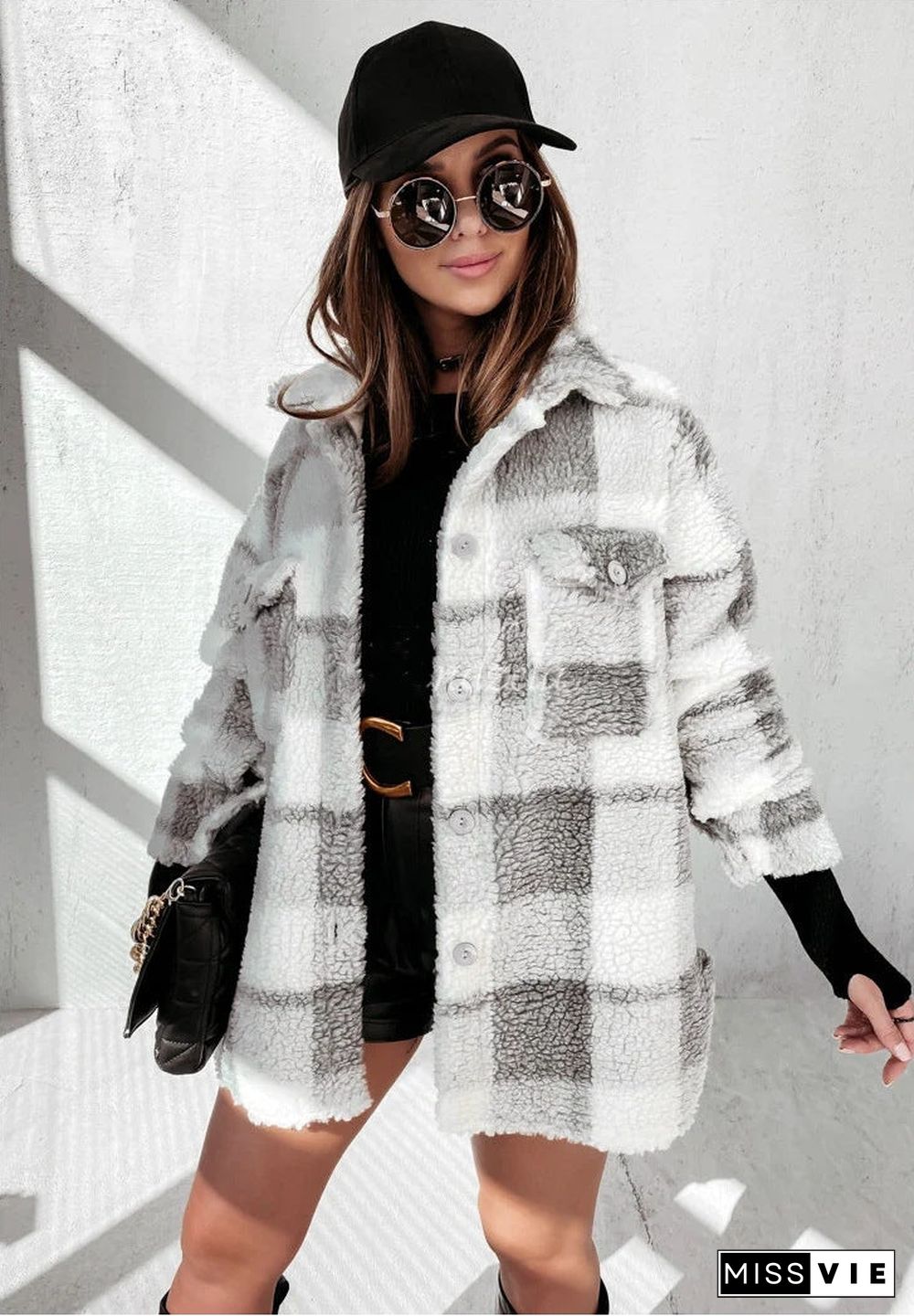 Long Sleeve Button Sherpa Jacket Coat