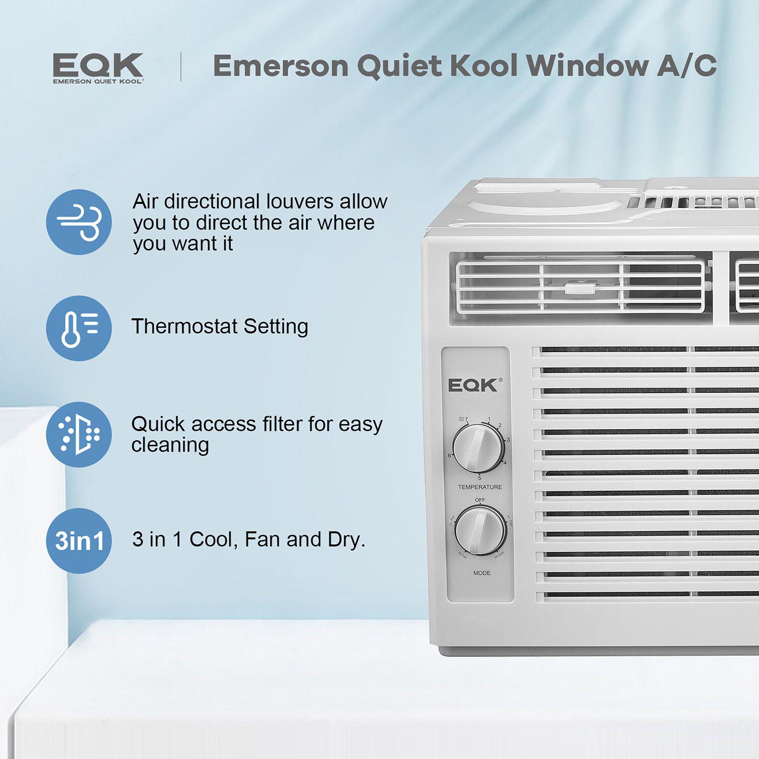 Emerson Quiet Kool 5，000 BTU 115V Window Air Conditioner with Mechanical Rotary Controls | Cools Rooms up to 150 Sq. Ft. | Quiet Operation | Auto-Restart | Washable Filter | EARC5MD1