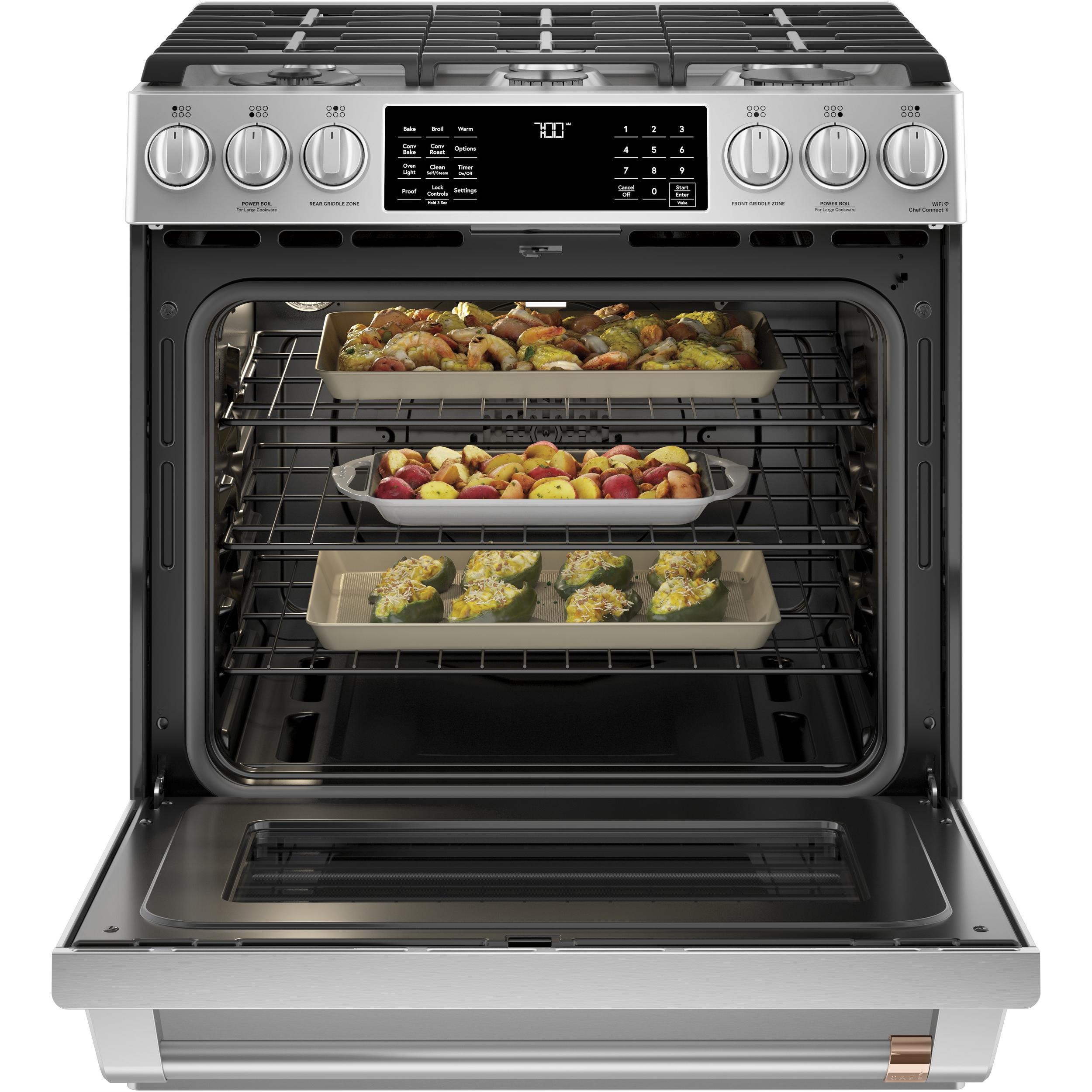 Café 30-inch Slide-in Gas Range with Convection Technology CGS700P2MS1