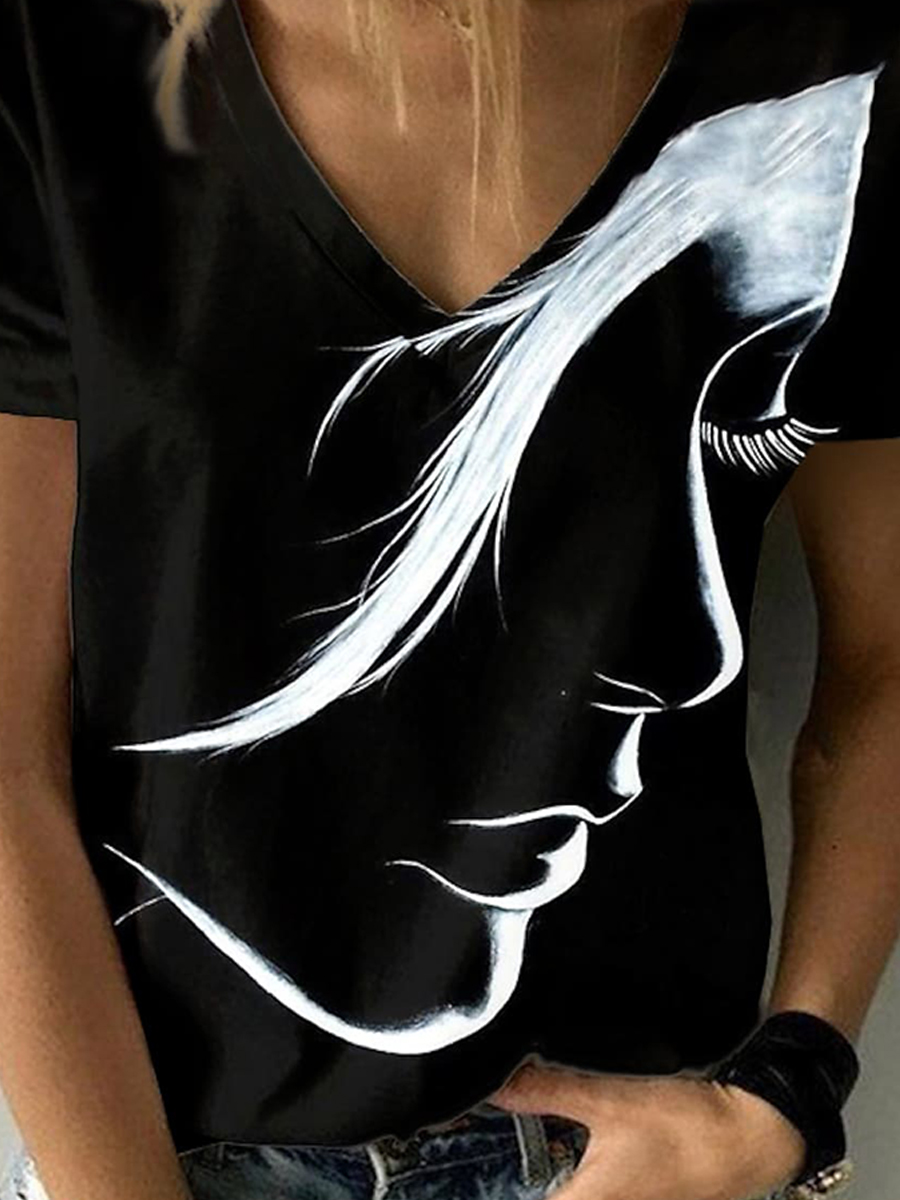 Women's Abstract Portrait Painting T-shirt