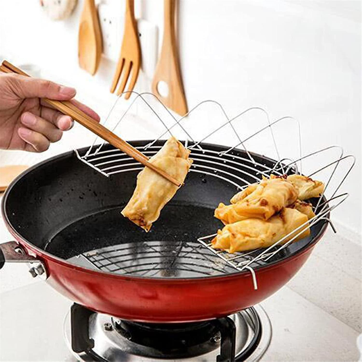 Stainless Steel Drain Rack Semi-circular Frying Pan Oil Drain Rack Kitchen Food Strainers (b-2-c)