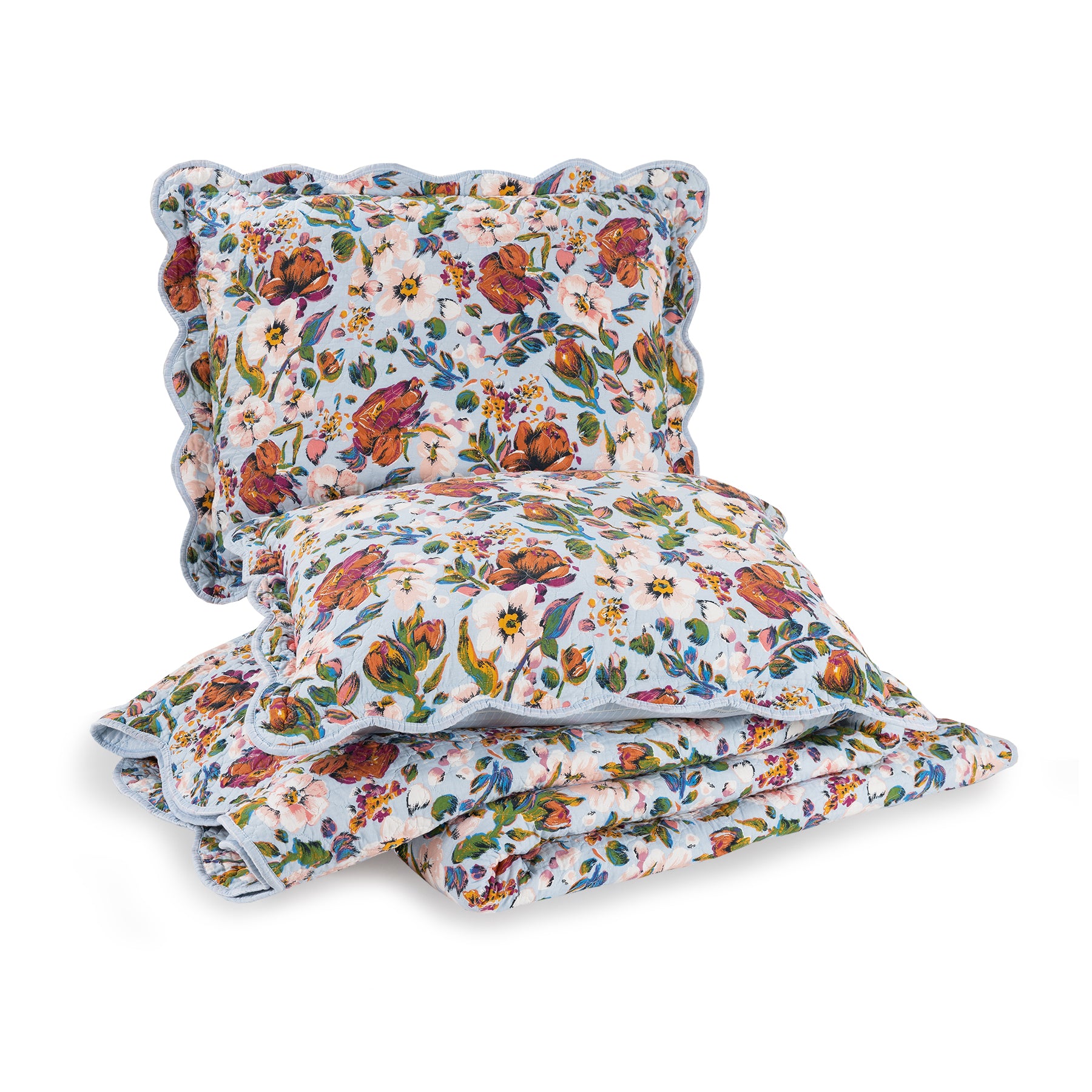 Sea Air Floral Quilt Set, Full - Queen