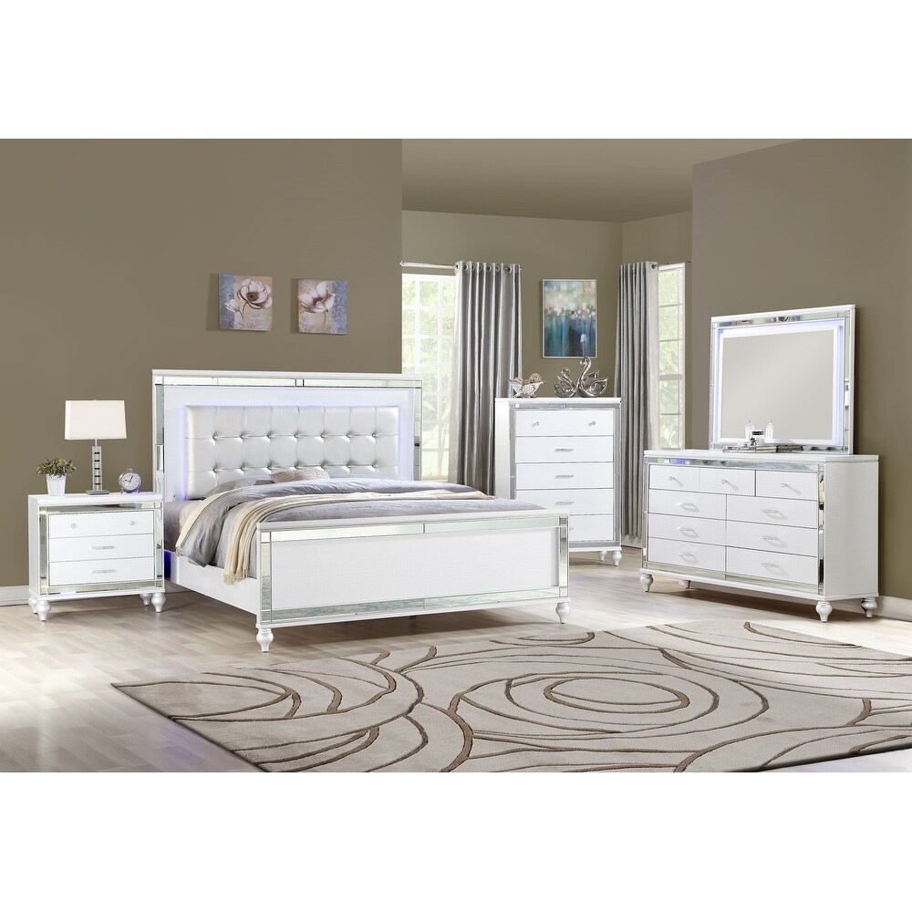 Sterling 4PC/5PC Contemporary Bedroom Set with Mirror Accents and LED Enhancements