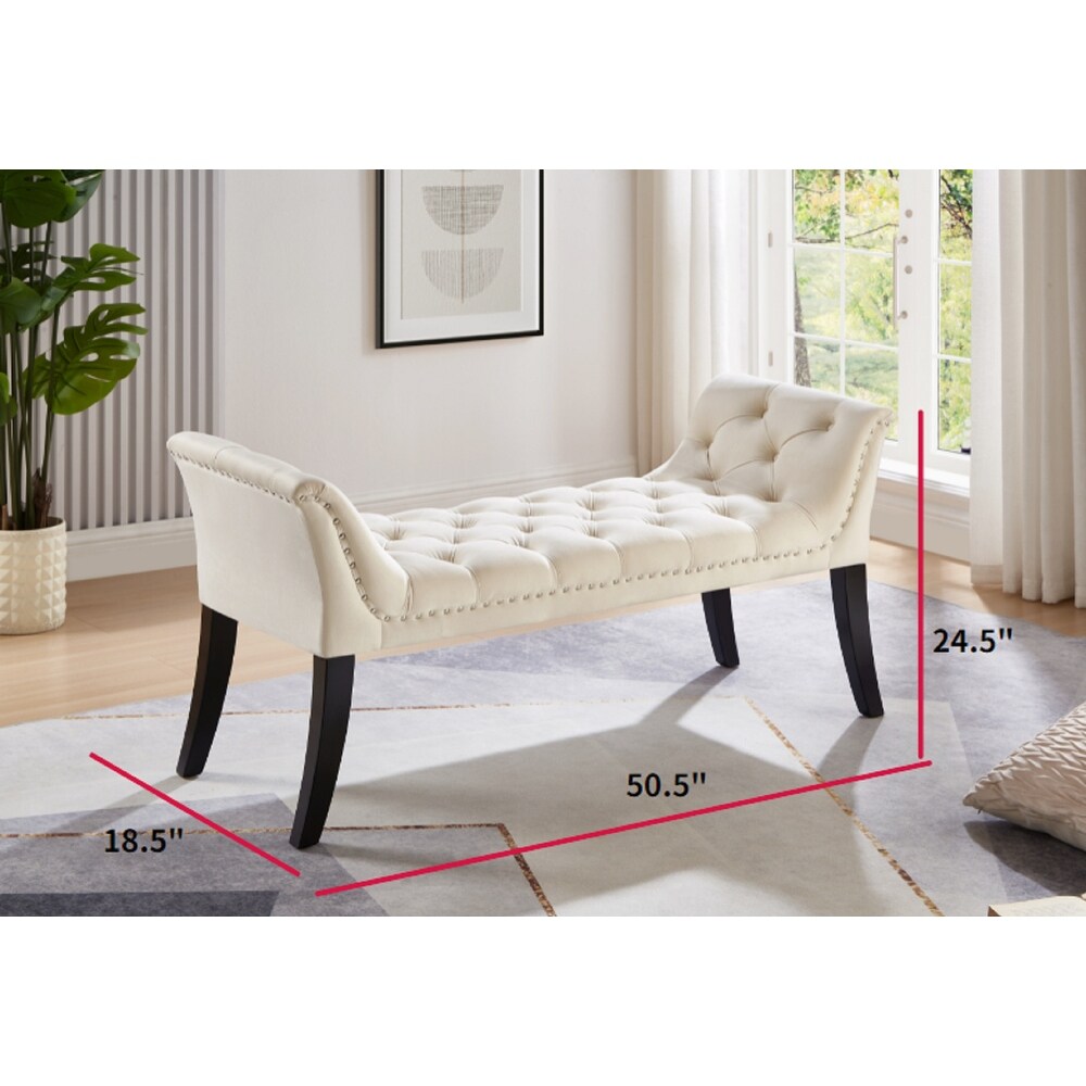 Armrest Button Tufted Ottoman Bench
