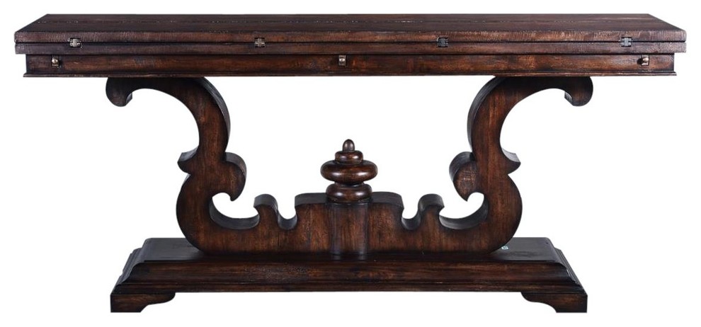 Console Table Cambridge Flip Top Rustic Pecan Old World Scroll   Traditional   Console Tables   by EuroLuxHome  Houzz