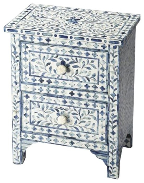 Butler Specialty Bone Inlay Wood 2 Drawer Nightstand in Blue Bone Inlay   Mediterranean   Accent Chests And Cabinets   by HedgeApple  Houzz