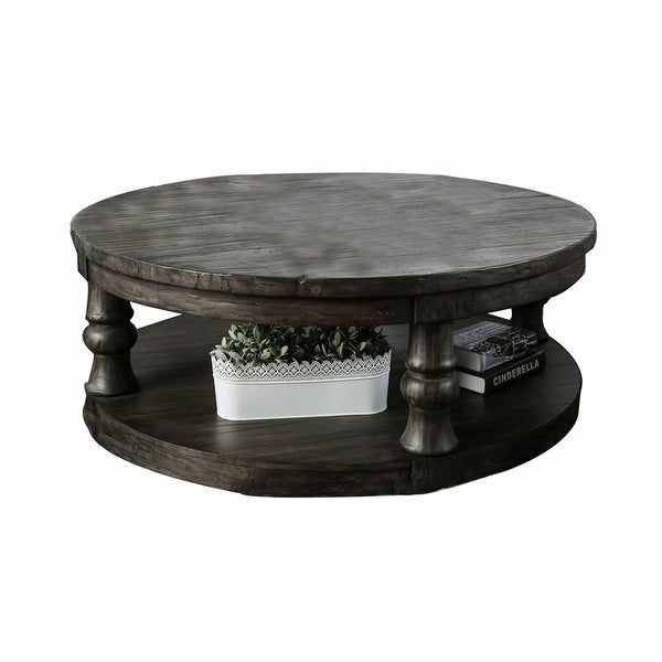 Wooden Round Coffee Table With Open Shelf