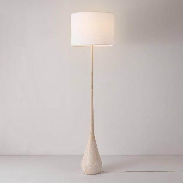 Kanana Faux Wood Floor Lamp With White Cotton Shade Globe Electric