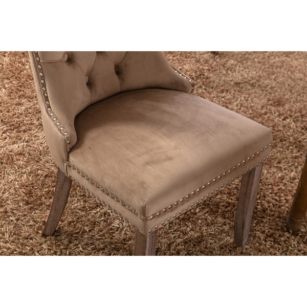 Counter High-end Tufted Solid Wood Contemporary Velvet Upholstered Dining Chair with Wood Legs Nailhead Trim 2-Pcs Set