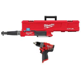 MW M12 FUEL One-Key 12-Volt Lithium-Ion Brushless Cordless 38 in. Digital Torque Wrench  12 in. Hammer Drill (2-Tool) 2465-20-2504-20