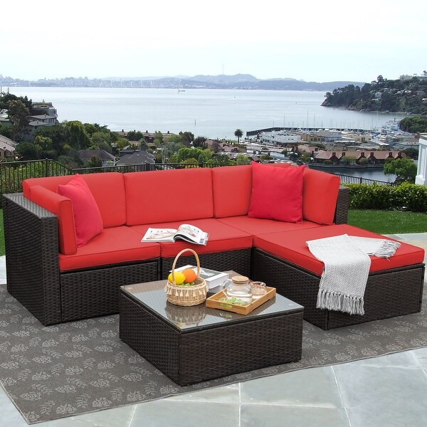 Homall 5 Pieces Wicker Patio Furniture Sets Rattan Outdoor Sectional Sofa